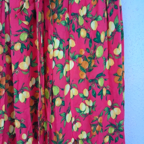 Signature Studio Lemon Citrus Print High Waist Maxi Skirt Pink Size Small - Picture 6 of 12